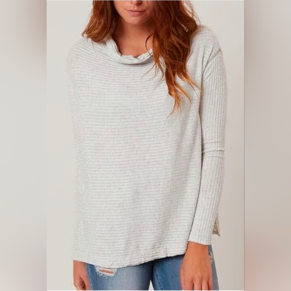 Free People We The Free Free Lover Ribbed Cowl Neck Blouse Raw Hem